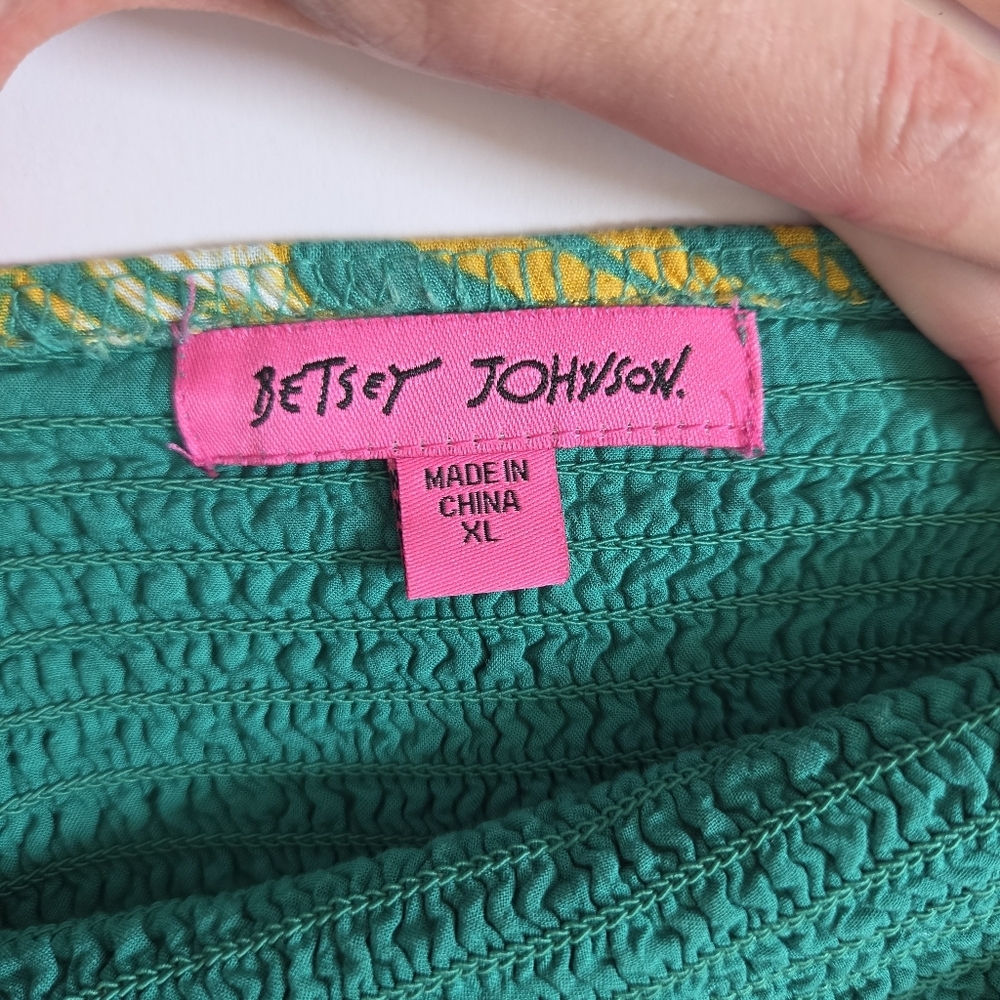 Betsey Johnson Tropical Leaf Print Smocked Ruffled Maxi Dress in a green palm XL - Picture 4 of 7